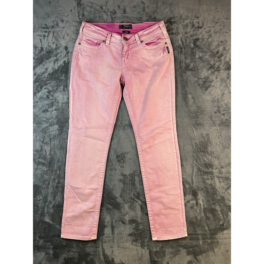 Silver Jeans Co Suki Skinny Pink Acid Wash Denim W30 L31 Curvy Mid Rise Stretch